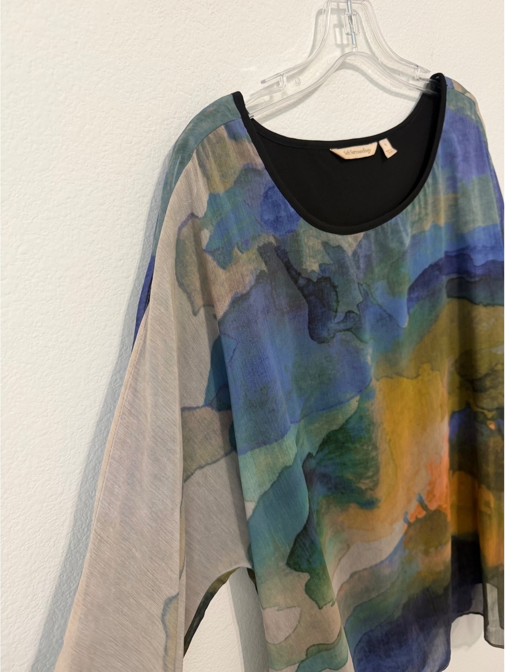 Soft Surroundings Cold Shoulder Round Neck Semi-Sheer Tunic Blouse Size L - Picture 3 of 9